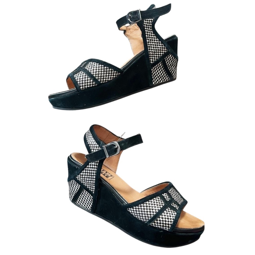 Mam’zelle Houndstooth Wedge Sandals EU 37 Black & White Mod Platform